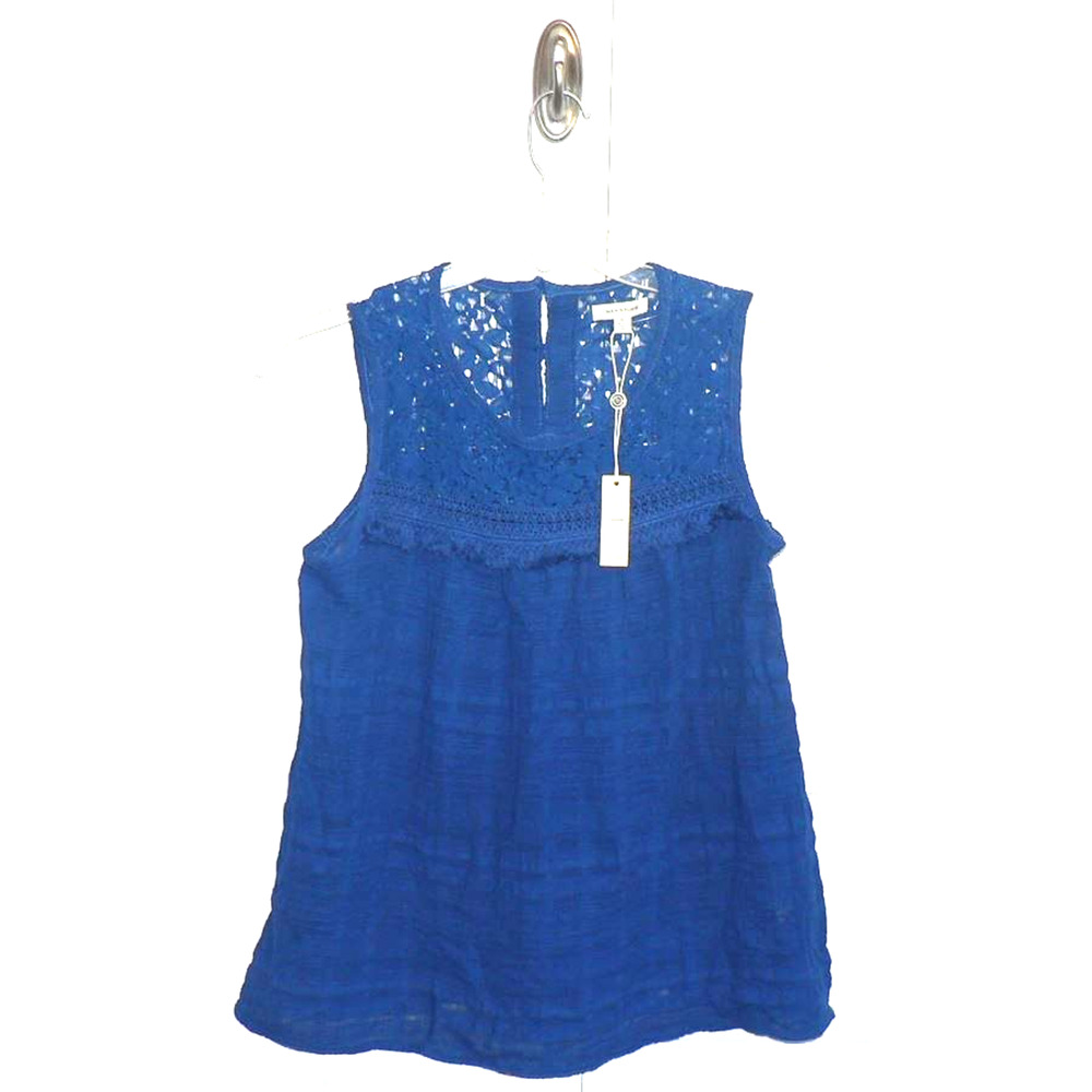 Max Studio‎ Women's Sleeveless Lace Paneled Fringe Top in Cobalt Blue Small $78
